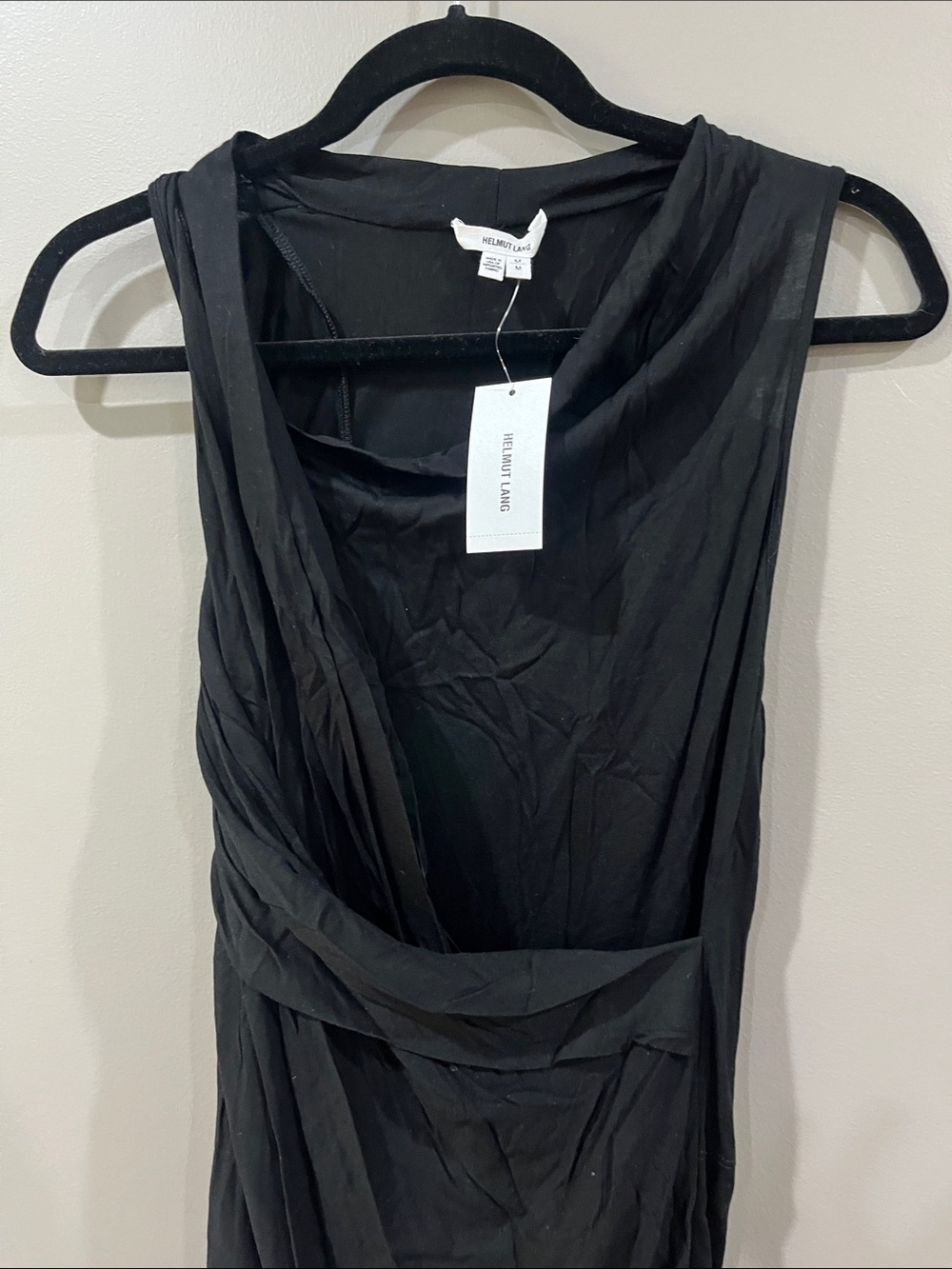 Helmut Lang Black Asymmetrical Draped Sleeveless Dress - Picture 2 of 5